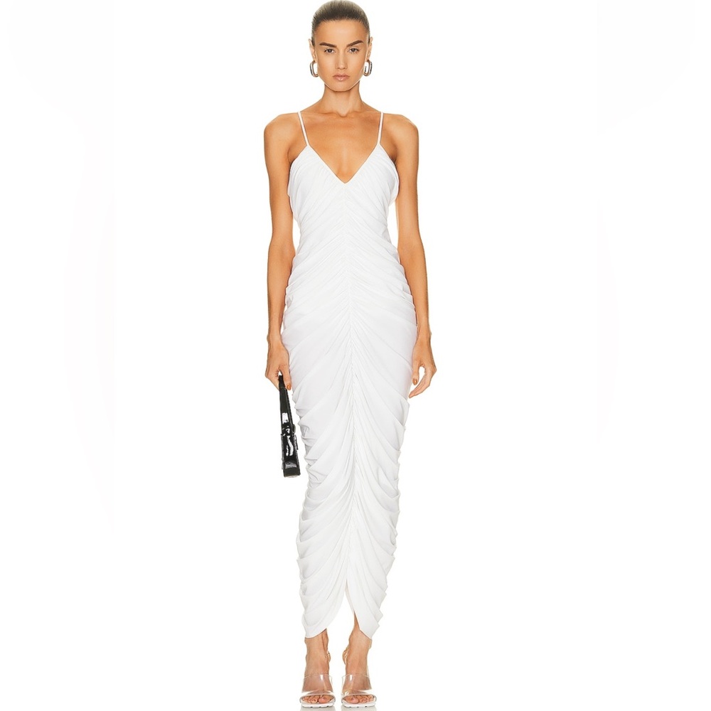 Norma Kamali White Ruched Maxi Slip Dress